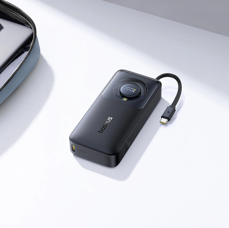 Powerbank Baseus Free2Pull 10000mAh 30W z portem USB-C i rozwijanym kablem USB-C - czarny