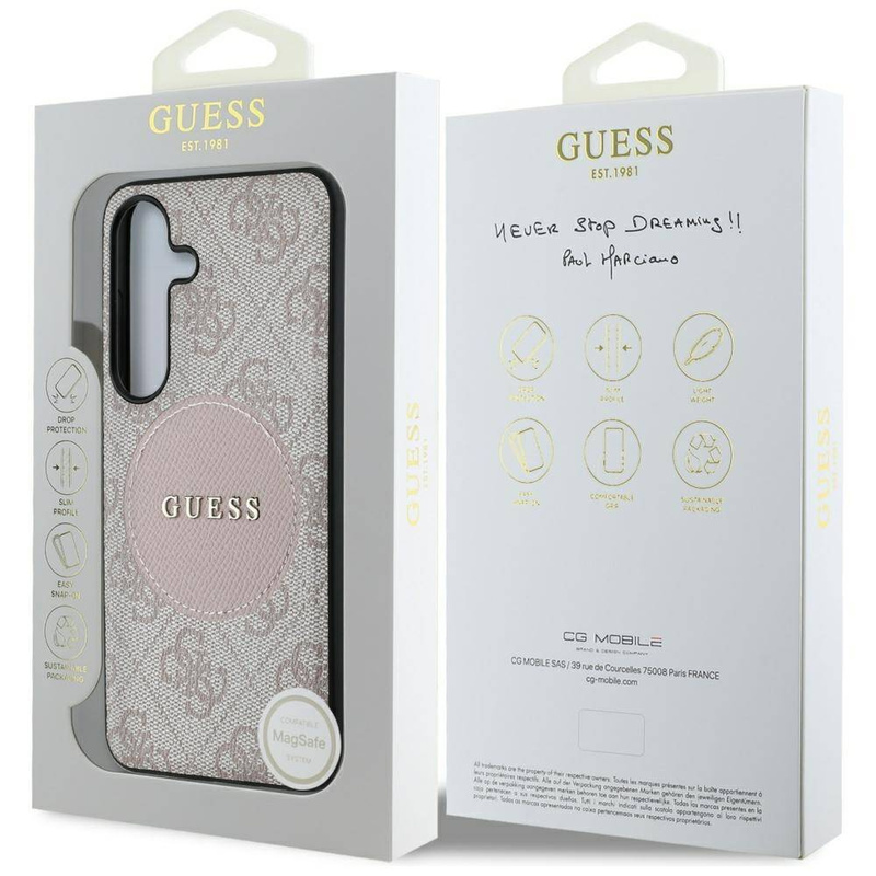 Etui Guess 4G Round Patch Classic Logo MagSafe do Samsung Galaxy S25 Plus różowy