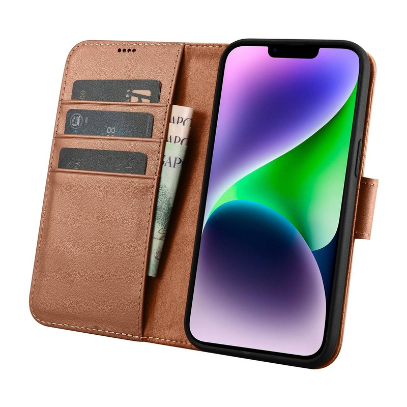 iCarer Wallet Case 2in1 iPhone 14 Flip Leather Anti-RFID Brown (WMI14220725-BN)