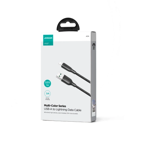 Joyroom Multi-Color Series SA34-AL3 USB-A/ Lightning 3A-Kabel 1 m – Schwarz