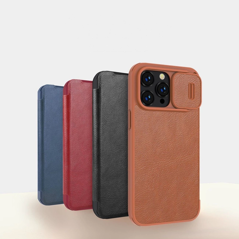 Nillkin Qin Leder Pro Hülle iPhone 14 Pro Max Kamera Cover Holster Cover Flip Case Braun