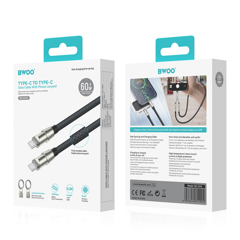 BWOO Smycz, zawieszka, kabel 27W USB-C do lightning, 0,3 m