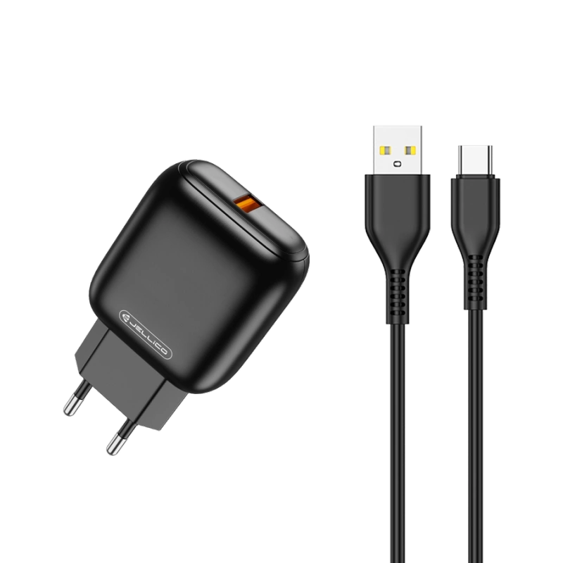 JELLICO ładowarka sieciowa C32 18W 1xUSB QC3.0 + kabel USB-C Czarny