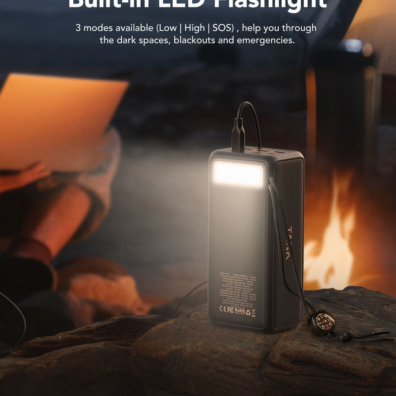 Bateria zewnętrzna (Powerbank) VEGER Tank Boost - 56 000mAh LCD Quick Charge PD 130W czarny (W5001C)