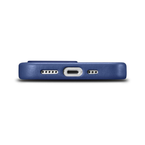 iCarer Case Leather pokrowiec etui z naturalnej skóry do iPhone 14 Pro Max niebieski (WMI14220708-BU) (kompatybilne z MagSafe)