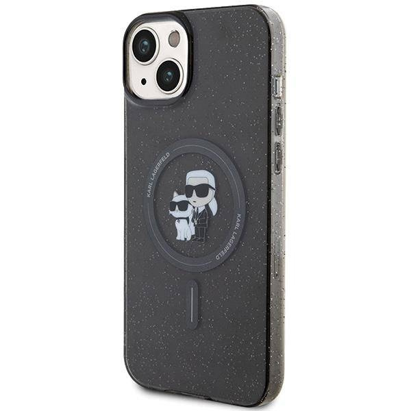 Karl Lagerfeld Karl&amp;Choupette Glitzer MagSafe Hülle für iPhone 15 – Schwarz