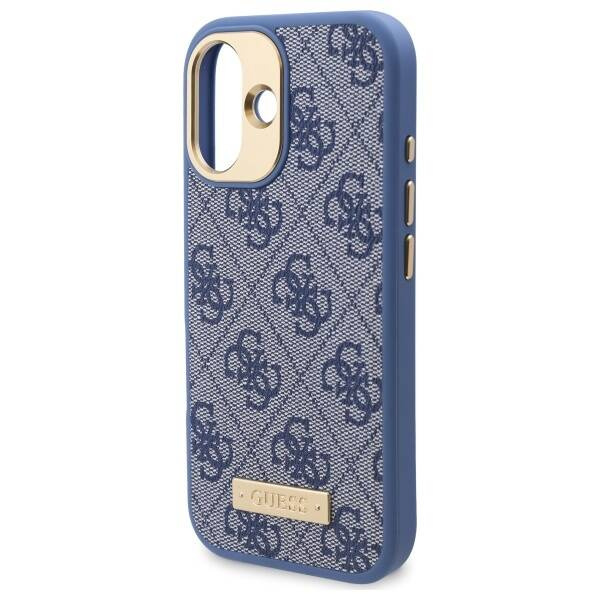 Original Handyhülle IPHONE 16 Guess Hardcase 4G Logo Plate MagSafe (GUHMP16SU4GPRB) blau