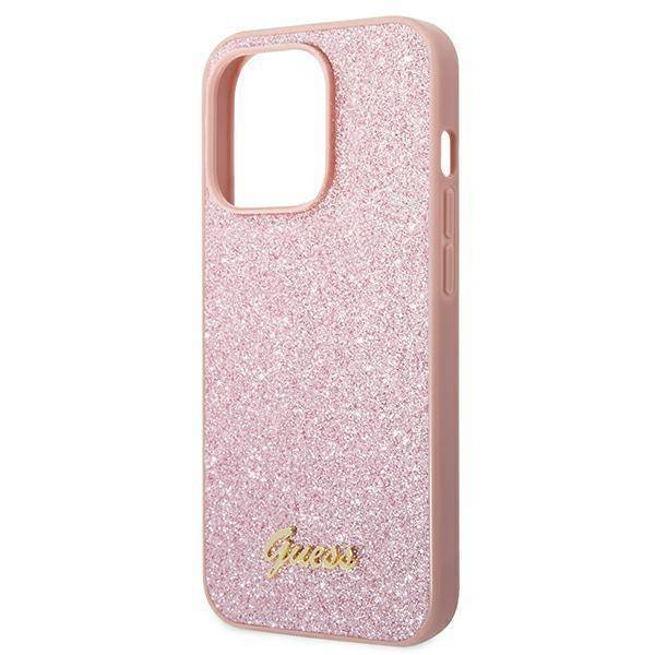 Guess Glitter Flakes Metal Logo Case – Etui iPhone 14 Pro Max (różowy)