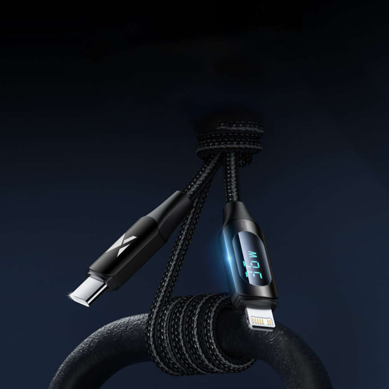 USB-C cable - Lightning Wozinsky WUCLC1 with LED display 36W 1m - black