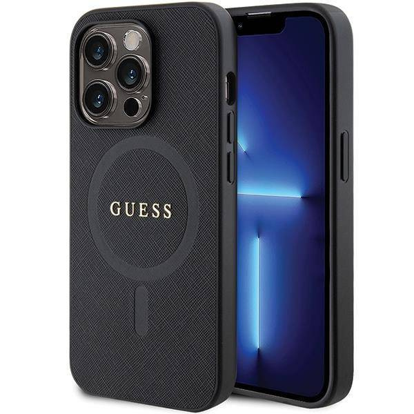 Original Handyhülle IPHONE 14 PRO MAX Guess Hardcase Saffiano MagSafe (GUHMP14XPSAHMCK) schwarz