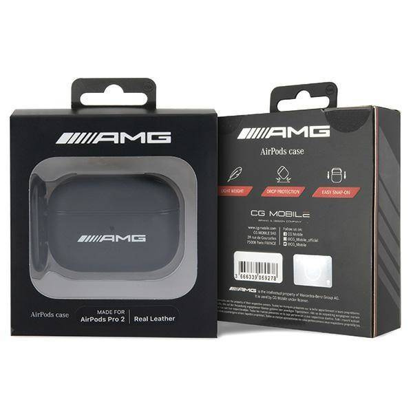 Original Case APPLE AIRPODS PRO 2 Mercedes AMG Cover Leather White Logo (AMAP2SLWK) black