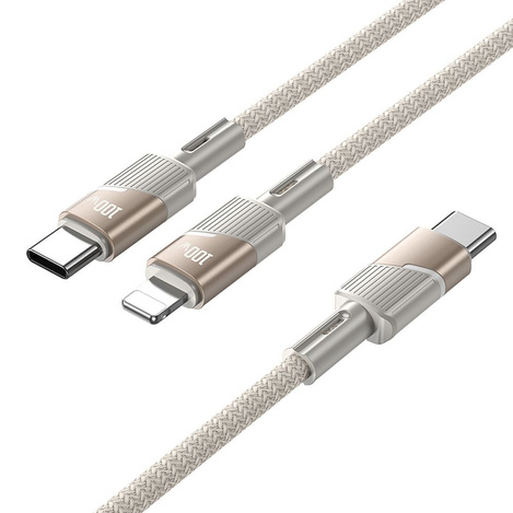 Kabel 2w1 USB C do USB C + Lightning Hoco 5A 100W 1,2 m U139 złoty