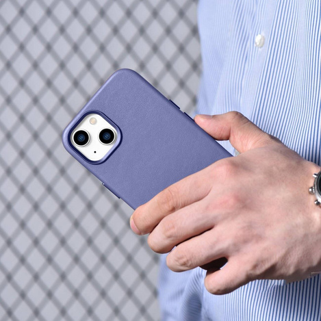 iCarer Case Leather genuine leather case cover for iPhone 14 Plus light purple (MagSafe compatible)