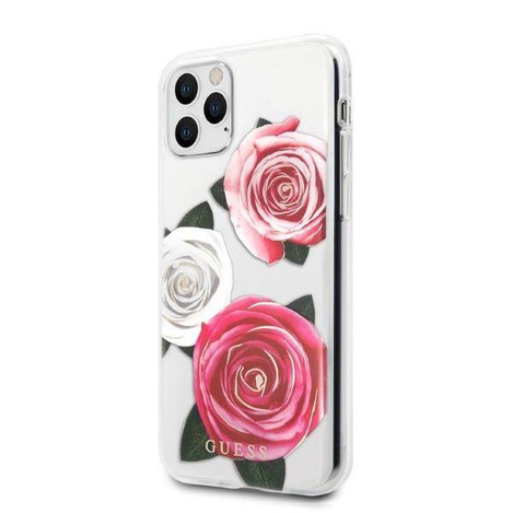 Original Case IPHONE 11 PRO Guess Hardcase Flower Desire Pink & White Rose transparent