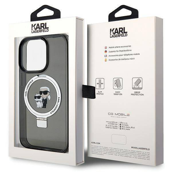 Etui Karl Lagerfeld Ring Stand Karl&Choupettte MagSafe do iPhone 15 Pro Max - czarne