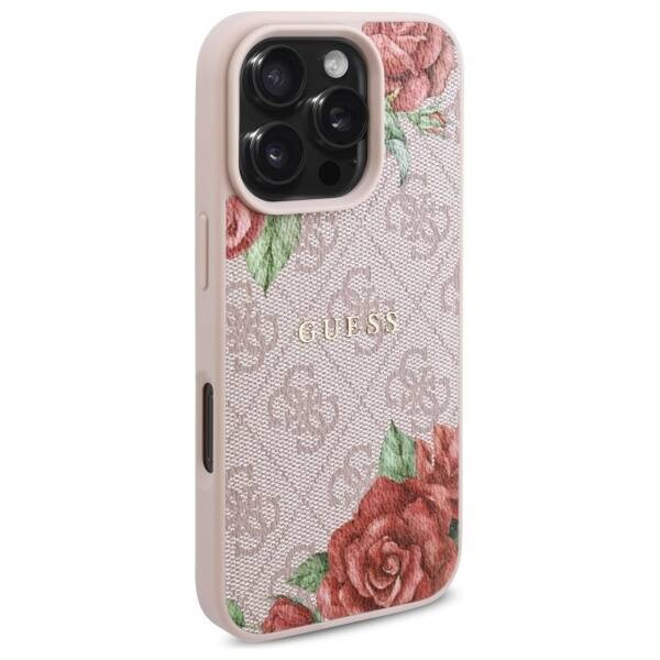 Oryginalne Etui IPHONE 16 PRO Guess Hardcase 4G Flowers Print MagSafe (GUHMP16LP4ROPEMCP) różowe