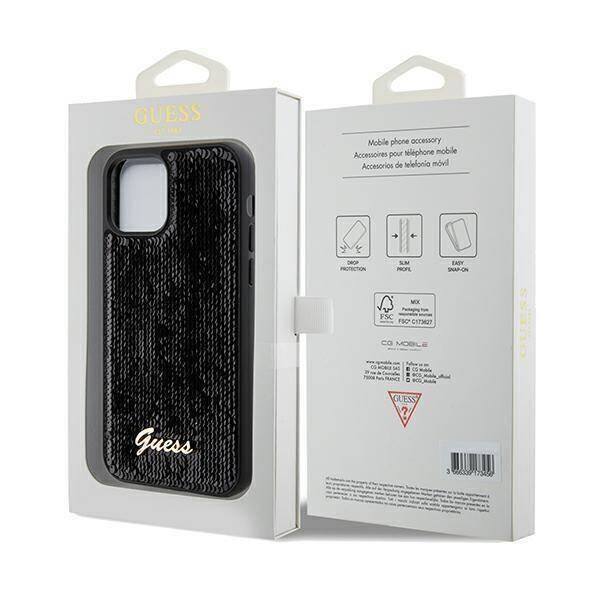 Guess nakładka do iPhone 12 / 12 Pro 6,1&quot; GUHCP12MPSFDGSK HC SEQUIN SCRIPT METAL czarna