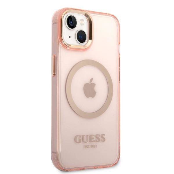 Guess nakładka do iPhone 14 6,1" GUHMP14SHTCMP różowa HC Magsafe Gold Outline Translucent