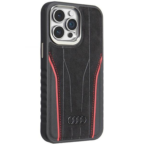 Audi Echtledertasche mit MagSafe für iPhone 15 Pro Max – Schwarz und Rot