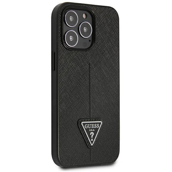 Original Case IPHONE 14 PRO Guess Hardcase Saffianotriangle Logo (GUHCP14LPSATLK) black