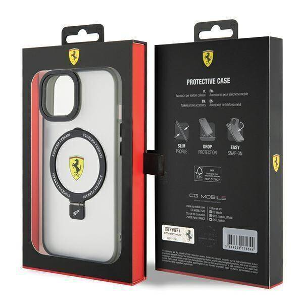 Ferrari FEHMP15SUSCAH iPhone 15 6,1&quot; transparentes Hardcase Ring Stand 2023 Collection MagSafe