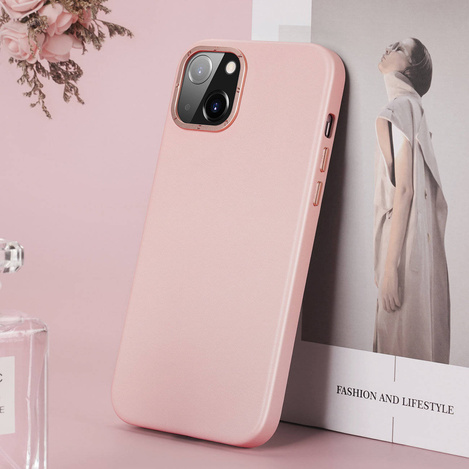 Dux Ducis Grit Ledertasche für iPhone 14 Plus Elegante Kunstlederhülle (MagSafe-kompatibel) Rosa