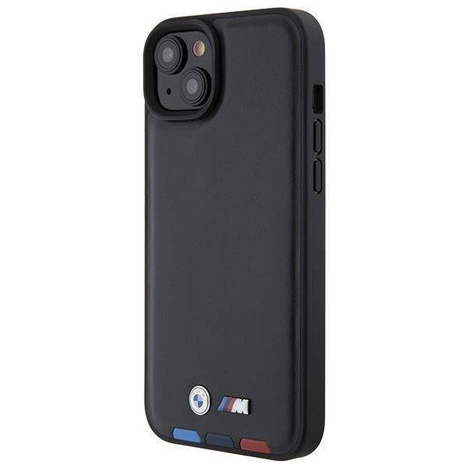 BMW BMHCP15M22PTDK iPhone 15 Plus 6,7&quot; schwarz/schwarzer Lederstempel Tricolor