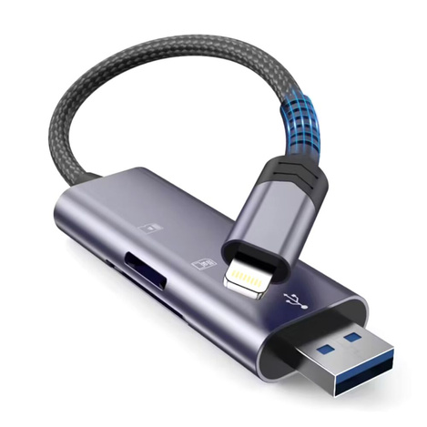 Czytnik Kart Pamięci SD + Micro SD Wejście USB + Lightning Tech-Protect UltraBoost Card Reader szary