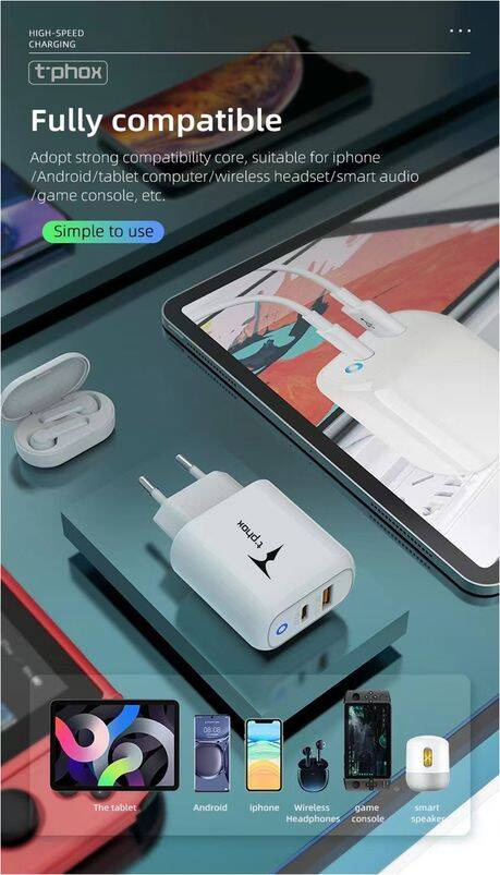 Ładowarka Sieciowa 45W USB + USB-C T-PHOX GLORY biała