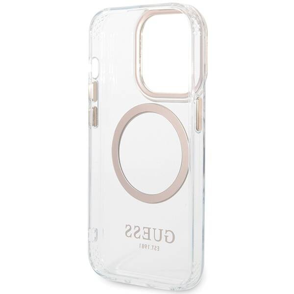 Oryginalne Etui IPHONE 13 / 14 / 15 Guess Hard Case Metal Outline Magsafe złote