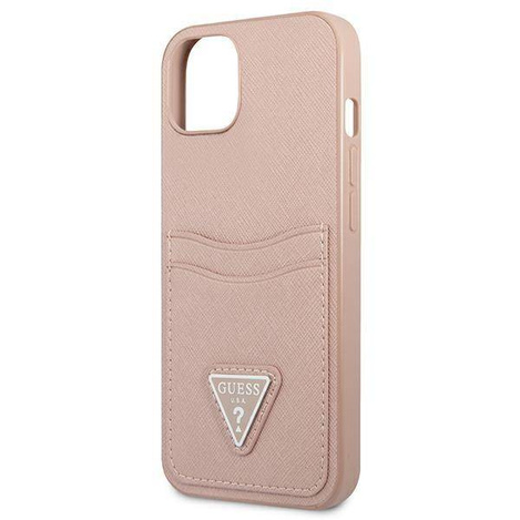 Etui IPHONE 13 Guess Hardcase Saffianotriangle Logo Cardslot (GUHCP13MPSATPP) różowe
