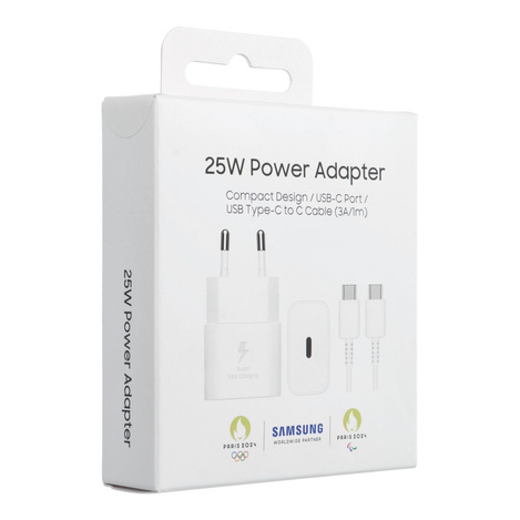 Oryginalna Ładowarka Sieciowa Samsung GaN Super Fast Charger EP-T2510XWEGEU USB Typ C 3A 25W biały blister