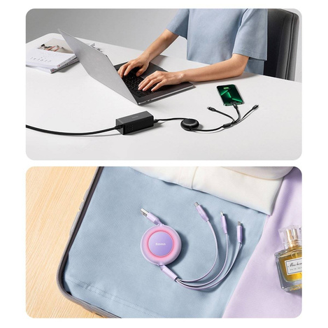Baseus Bright Mirror 2 einziehbares Kabel 3in1 USB Typ A - micro USB + Lightning + USB Typ C 66W 1.1m schwarz (CAMJ010101)