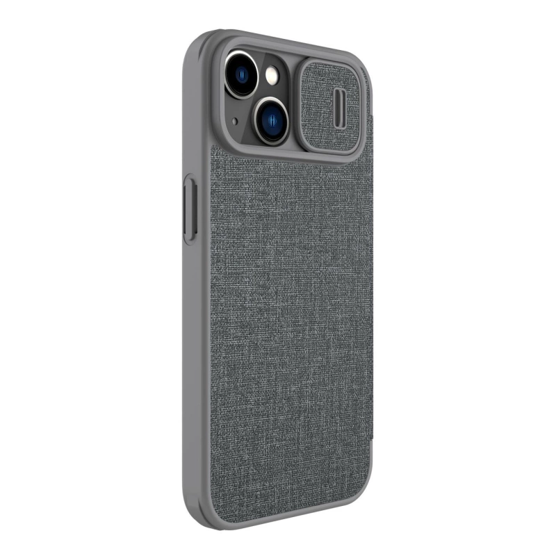 Nillkin Qin Cloth Pro Case Schutzhülle für iPhone 14 Plus, Kamera-Abdeckung, Holster-Abdeckung, Klapphülle, Grau