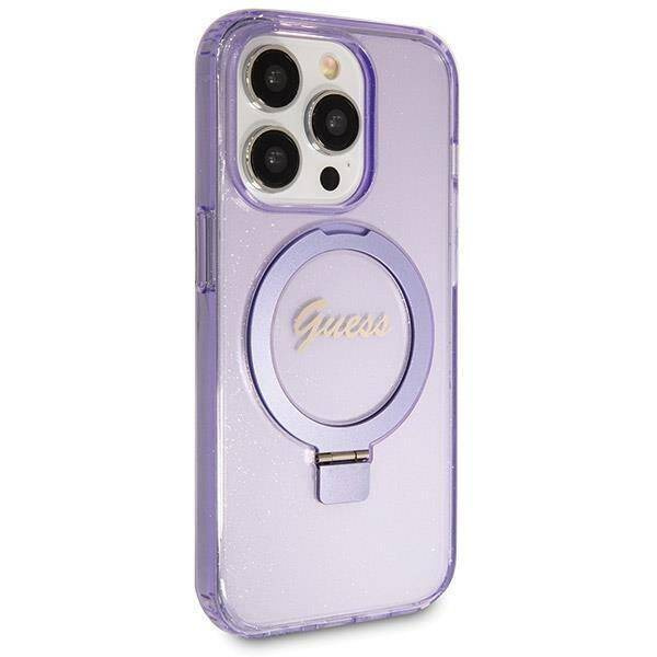 Original Case IPHONE 14 PRO Guess Hardcase Ring Stand Script Glitter MagSafe (GUHMP14LHRSGSU) purple