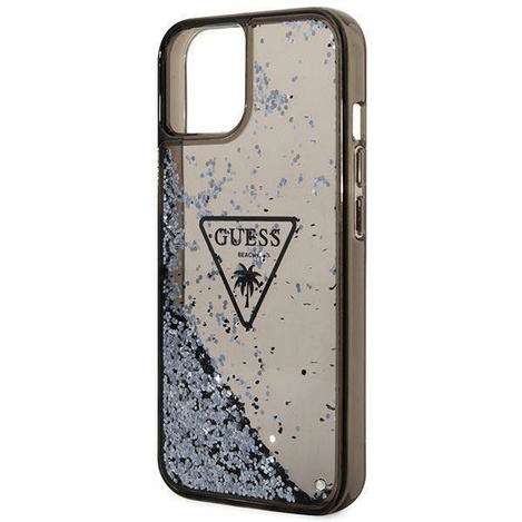 Original Case IPHONE 14 PLUS Guess Hardcase Liquid Glitter Palm Collection transparent black