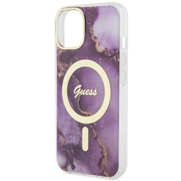 Guess GUHMP14SHTMRSU iPhone 14 6.1&quot; lila/lila Hardcase Golden Marble MagSafe