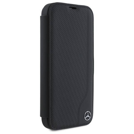 Original Handyhülle IPHONE 16 Mercedes Bookcase Leather Wood Imitation (MEBKP16S23RBGVK) schwarz
