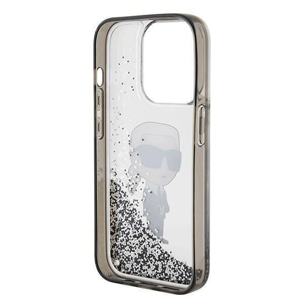 Karl Lagerfeld Liquid Glitter Ikonik Hülle für iPhone 15 Pro – transparent