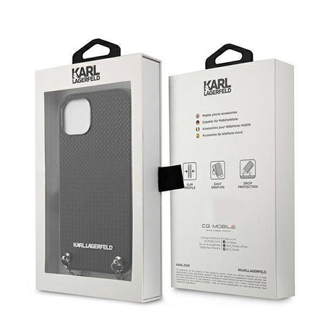 Original Handyhülle IPHONE 13 Karl Lagerfeld Hardcase Leather Textured And Chain (KLHCP13MPMK) schwarz