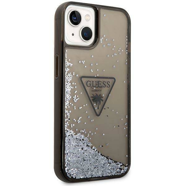Original Case IPHONE 14 PLUS Guess Hardcase Liquid Glitter Palm Collection transparent black