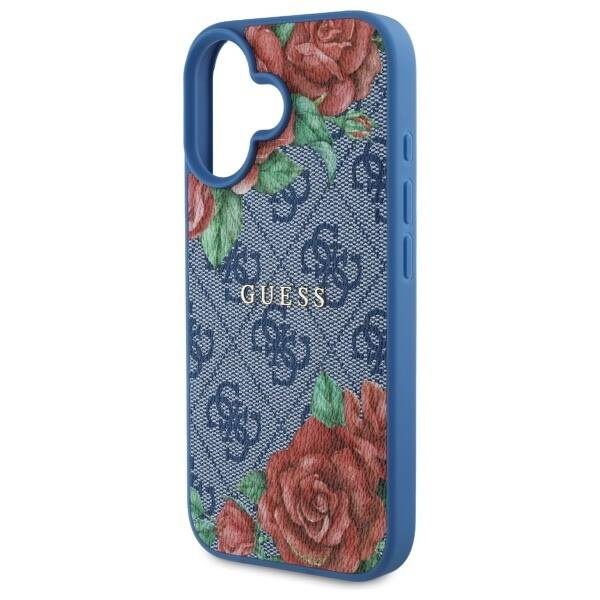 Oryginalne Etui IPHONE 16 Guess Hardcase 4G Flowers Print MagSafe (GUHMP16SP4ROPEMCB) niebieskie