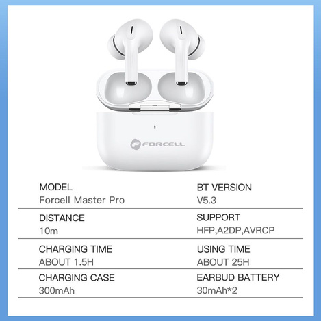FORCELL F-AUDIO słuchawki bezprzewodowe / bluetooth stereo TWS Master PRO białe