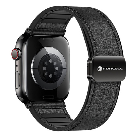 Pasek do Apple Watch Forcell F-Design FA21 skóra ekologiczna 42 / 44 / 45 / 49 mm czarny