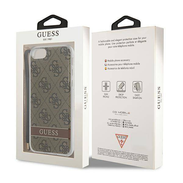 Schutzhülle IPHONE SE 2022 / SE 2020 / 7 / 8 Guess Hardcase 4G Print Strap (GUOHCI8H4STW) braun