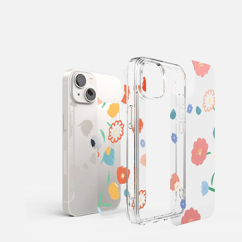 Ringke Fusion Design Armoured Sleeve Cover mit Gelrahmen für iPhone 14 Plus transparent (Floral) (FD637E31)