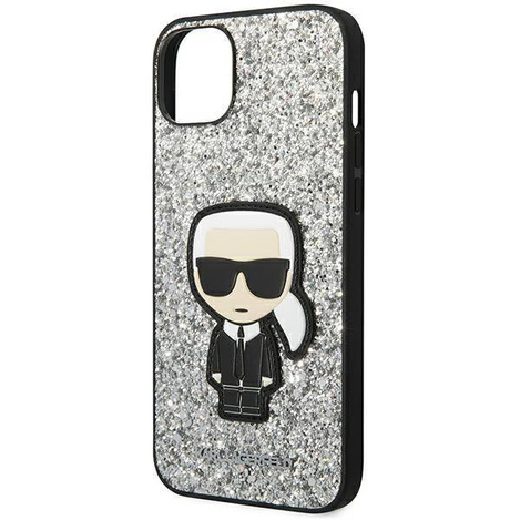 Original Handyhülle IPHONE 14 PLUS Karl Lagerfeld Hardcase Glitter Flakes Ikonik (KLHCP14MGFKPG) silber