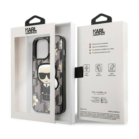 Original Handyhülle IPHONE 13 PRO Karl Lagerfeld Flower Ikonik Karl (KLHCP13LPMNFIK1) grau