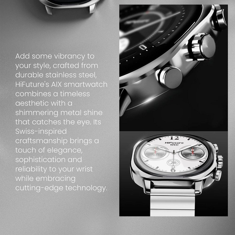 HIFUTURE smartwatch ze stali nierdzewnej ze sztuczną inteligencją AIX (OLED) (CORNING GORILLA GLASS) srebrny