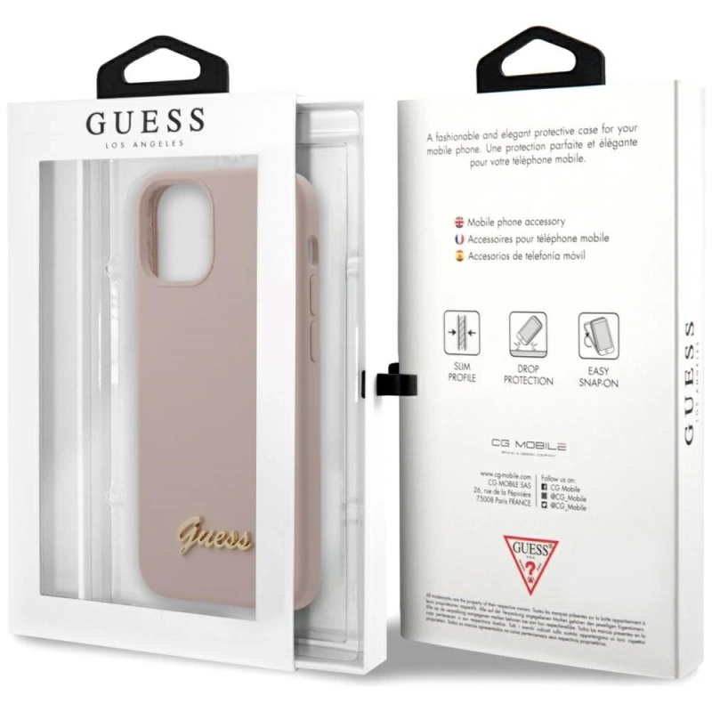 Guess Silicone Script - Etui iPhone 12 mini (różowy)